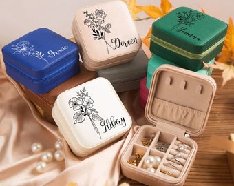 Custom Travel Jewelry Box,Engraved Jewelry Box,Jewelry Storage with Name for : Christmas gift, Birthday Gift,Bridesmaid Proposal