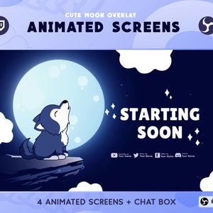 Cute Wolf Moon Animated Twitch Overlay Screens | Cute Screens Overlay Animation | Cute Overlay | Twitch Screens | Animated Screens | Purple