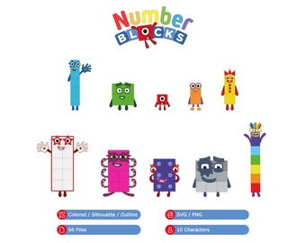 Number Blocks with One, Two, Three, Four, Five, Six, Seven, Eight, Nine, Ten (SVG, PNG, Colored, Silhouette, Outline)