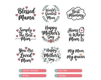 Floral Mom Heart SVG Bundle, Mother's Day Hearts and Flowers Cut File, Blessed Mom Shirt Design, Simply the Best Mom Png for Cricut