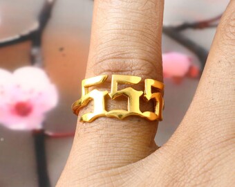 Anillo de número angelical, anillo dorado con número de la suerte, números angelicales: 111, 222, 333, 444, 555, 666, 777, 888, 999, joyería minimalista hecha a mano para mujer.