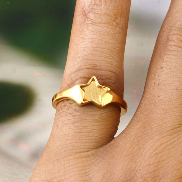 Silver Star Signet Ring | Handmade Boho Brass Ring