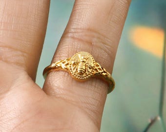 Dainty Bumble Bee Silver Plated Ring, Boho Hippie Style