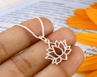 925 Sterling silver lotus flower necklace, lotus pendant necklace, lotus necklace, tiny lotus necklace, blooming lotus necklace, lotus charm