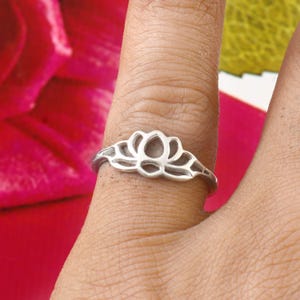 Lotus Ring,  Silver Flower Ring, Meditation Ring, Protection Ring, Adjustable Ring Wide Band, Lotus Jewellry Gift for Her