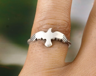 Wikinger Raben Ring Versilbert, Nordische Mythologie, Handgemacht