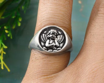 Anillo de ángel Cupido Coqueta Joyería Anillo Llamativo Anillo Delicado Apilable Regalo para Ella Joyería Oro