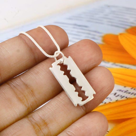 Silver Plated Razor Blade Pendant, Boho Necklace - Etsy