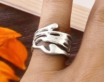 Chunky Silver Plated Ring • Adjustable Boho Thumb Ring