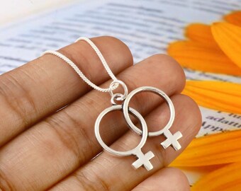 Collar feminista, símbolo de doble mujer, collar bohemio chapado en plata.