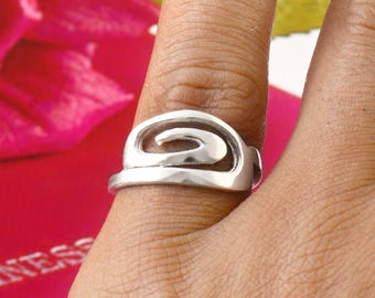 Silver Spiral Ring – Bold Boho Statement Ring for Women | Big Circle Swirl Design
