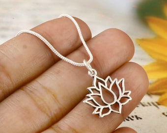 925 Sterling silver lotus flower necklace, lotus pendant necklace, lotus necklace, tiny lotus necklace, blooming lotus necklace, lotus charm