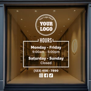 Custom Store Hours Decal - Business Door Sign for Hours of Operation | Open Closed Sign for Store Front - Shop Opening Hours | Window Decal