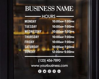 Best Seller- Business Hours of Operation - Office Hours Decal - Storefront Open & Closed Sign - Shop Hours decal- Window Decals