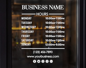 Best Seller- Business Hours of Operation - Office Hours Decal - Storefront Open & Closed Sign - Shop Hours decal- Window Decals