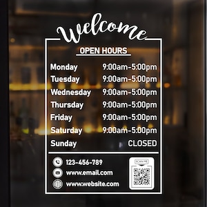 Shop hours decal - Store Hours signs - Hours of Operation Sticker - Business Hours Decal - Business Open & Closed Sign - Hours Window Decal