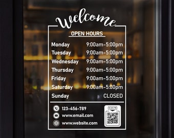 Shop hours decal - Store Hours signs - Hours of Operation Sticker - Business Hours Decal - Business Open & Closed Sign - Hours Window Decal