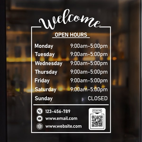 shop hours decal - Store Hours Decal - Hours of Operation Sticker - Business Hours Decal - Business Open & Closed Sign - Hours Window Decal