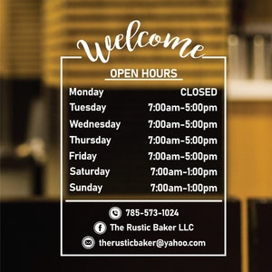 Shop Hours Decal - Store Hours Signs - Hours of Operation Sticker ...