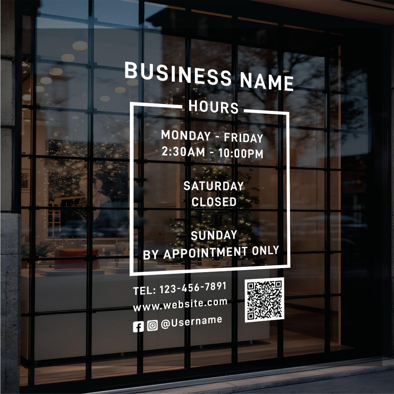 Hour Loop Storefront Custom Storefront Hours Decal - Business Signage - Personalized QR Code ...
