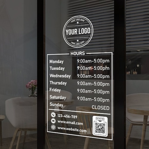 Business Hours Decal Storefront Hours Frame Hours