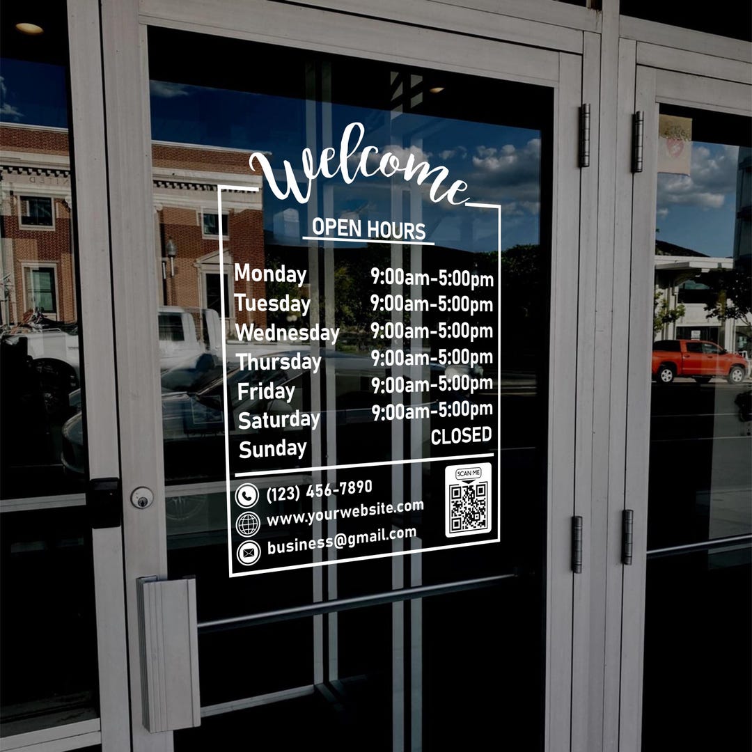 Shop Hours Decal - Store Hours Signs - Hours of Operation Sticker ...