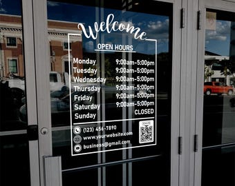 Shop hours decal - Store Hours signs - Hours of Operation Sticker - Business Hours Decal - Business Open & Closed Sign - Hours Window Decal
