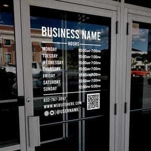 Store Hours Decal - Custom Hour Decal -Hours with QR code - Custom Storefront Open & Closed Sign - Shop Hours - Window Graphics - Hours