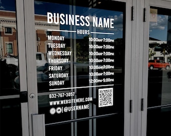 Store Hours Decal - Custom Hour Decal -Hours with QR code - Custom Storefront Open & Closed Sign - Shop Hours - Window Graphics - Hours