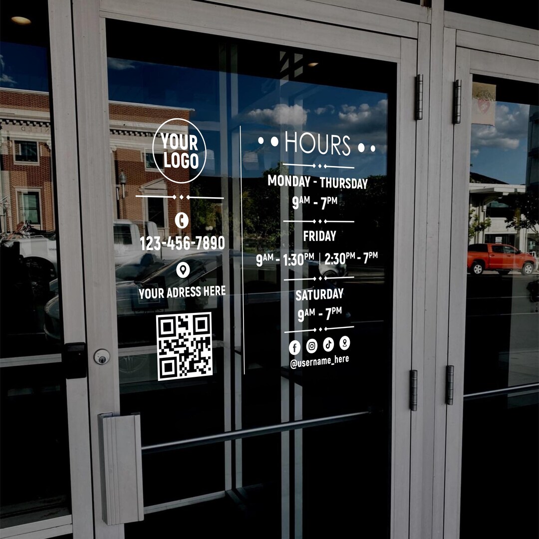 Shop Hours Decal - Attractive Storefront Hours Decal - Glass Door Sign ...