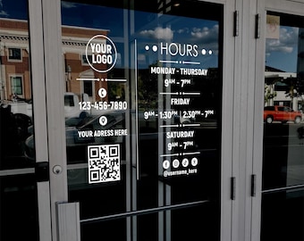 Shop Hours Decal - Attractive Storefront Hours Decal - Glass Door Sign - Business Hour Decal - Classy Window Vinyl - Open and Close Marker