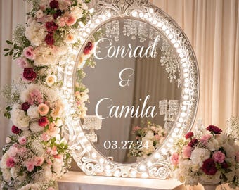 Custom Wedding Welcome Sign Decal, Personalized Names, Reception Mirror Decor