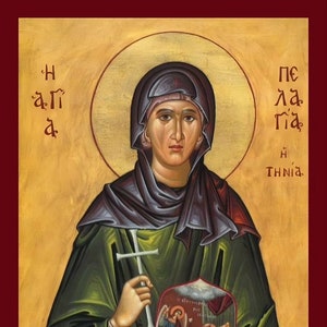 Saint Pelagia -  Greek Orthodox Catholic Christian Byzantine wooden icon