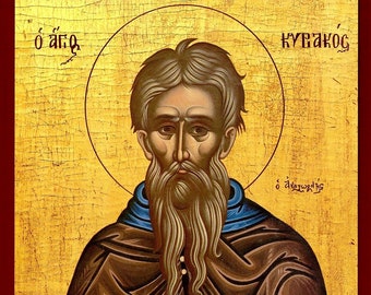 Saint Cyriacus the Anachorite - Greek Orthodox Catholic Byzantine Christian  wooden icon