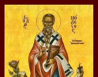 Saint Modestos- Greek Orthodox Catholic Christian Byzantine wooden icon