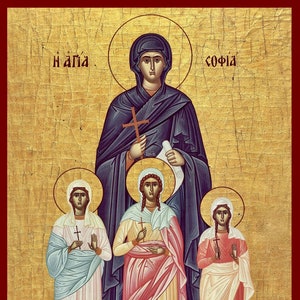 Saint Sofia with her daughters - Greek Orthodox Catholic Christian Byzantine icon