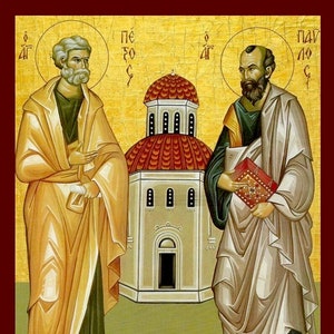 Saints Peter and Paul the Apostles-  Greek Orthodox Catholic Christian Byzantine wooden icon