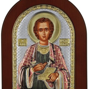 Saint Panteleimon - Greek Orthodox Catholic Christian Byzantine-Silver Icon