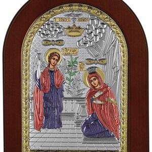 The Annunciation of Blessed Virgin Mary- Evangelismos - Greek Orthodox Catholic Christian Byzantine-Silver Icon