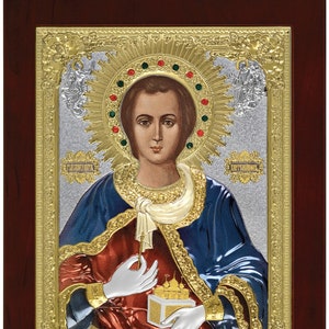 Saint Panteleimon of Mountain Athos - Greek Orthodox Catholic Christian Byzantine-Silver Icon