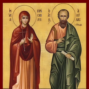 Saint Priscilla and Aquila - Greek Orthodox Catholic Christian  Byzantine wooden icon