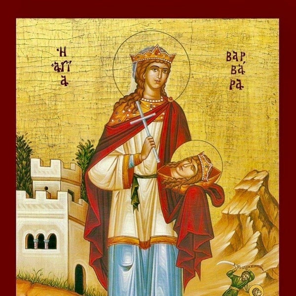 Saint Barbara- Greek Orthodox Catholic Byzantine Christian wooden icon