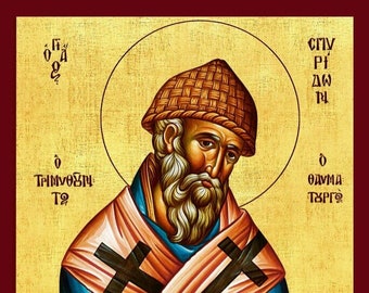 Saint Spyridon -  Greek Orthodox Catholic Byzantine Christian wooden icon