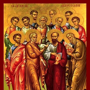Synaxis of the 12 Apostles -  Greek Orthodox Catholic Christian  Byzantine wooden  icon