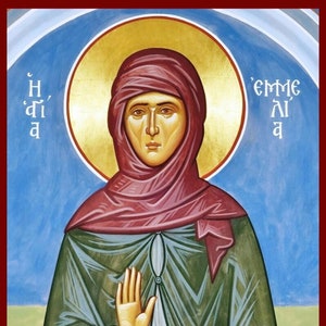Saint Emmelia-  Greek Orthodox Catholic Christian  Byzantine wooden icon