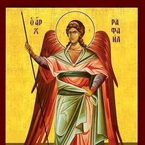 Archangel Raphael - Saint Raphael- Greek Handmade Orthodox- Catholic Christian wooden icon