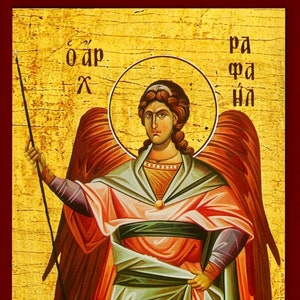 Archangel Raphael - Saint Raphael- Greek Handmade Orthodox- Catholic Christian wooden icon
