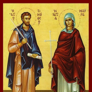 Saint Timothy with Saint Mavra- Greek Orthodox Catholic Christian Byzantine wooden icon