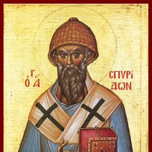 Saint Spyridon -  Greek Orthodox Catholic Byzantine Christian wooden icon
