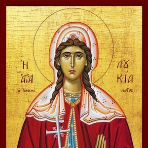 Saint Lucia- Greek Orthodox Catholic Christian Byzantine wooden icon